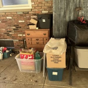 Cabinet and plastic containers ready for disposal